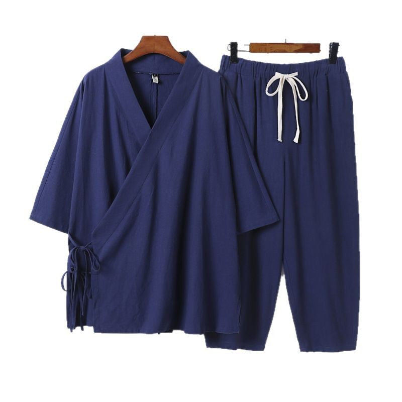 Men's Kimono Loungewear Set with Wrap Top, Drawstring Waist Pants and Loose Fit Mune Fashion