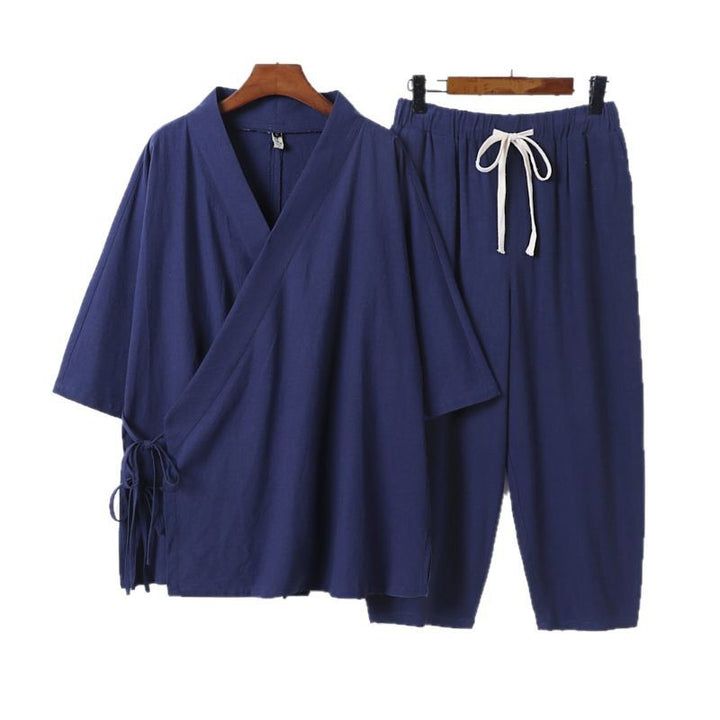 Men's Kimono Loungewear Set with Wrap Top, Drawstring Waist Pants and Loose Fit Mune Fashion