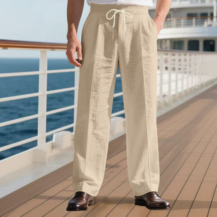 Men's light linen pleated trousers with elastic waistband and drawstring Mune Fashion