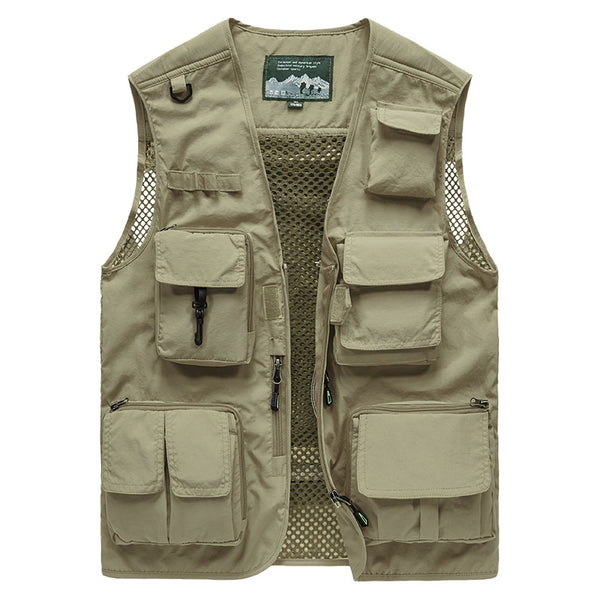 Men's Multifunctional Utility Vest with Mesh Back, Multiple Pockets and Zipper Closure