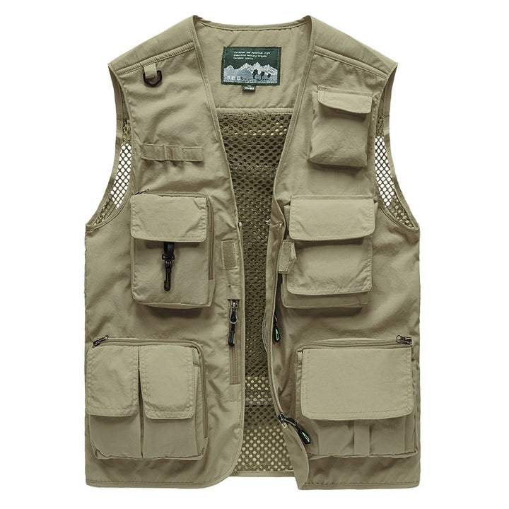 Men's Multifunctional Utility Vest with Mesh Back, Multiple Pockets and Zipper Closure
