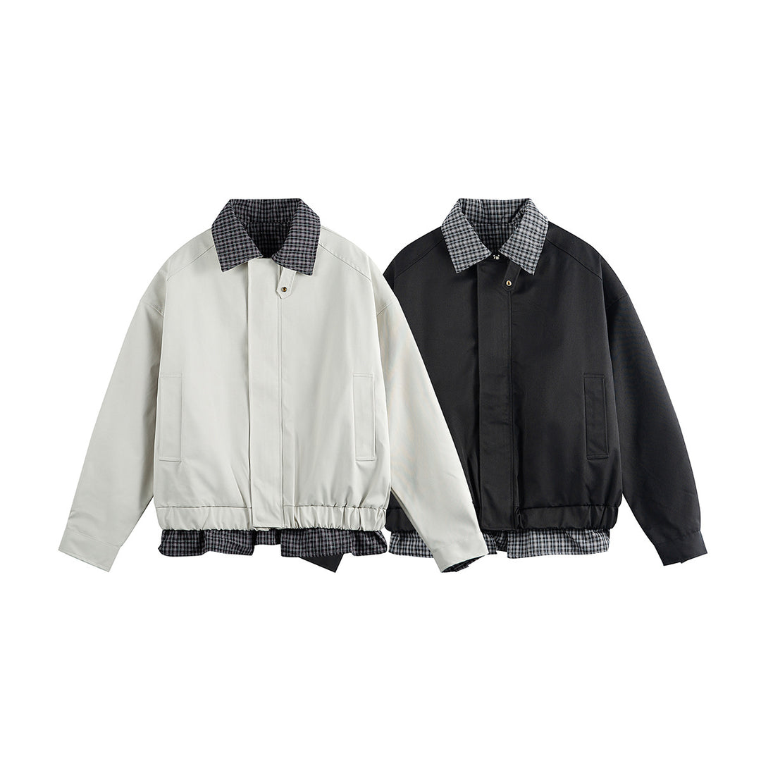Men's layered-look blouson jacket with check collar and adjustable hem Mune Fashion