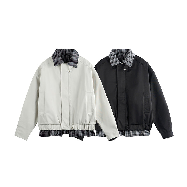 Men's layered-look blouson jacket with check collar and adjustable hem Mune Fashion