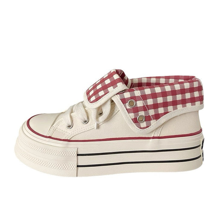 Women's Platform Sneaker with Stylish Check Patterns and Durable Upper Material Mune Fashion