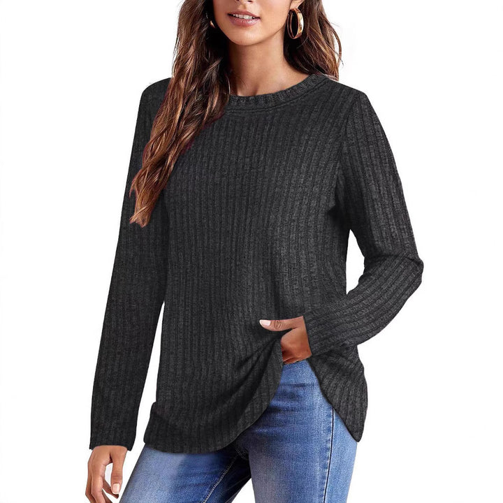 Women's ribbed fine knit long sleeve with round neckline and asymmetrical hem Drune