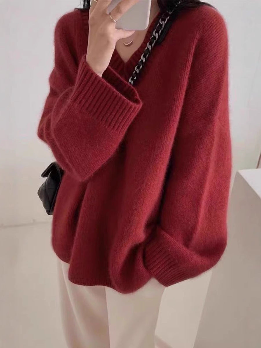 Women's Oversize V-Neck Sweater in Mohair Look Mune Fashion