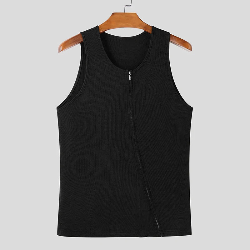 Women nan finely structured sleeveless top with asymmetrical diagonal zipper Mune Fashion