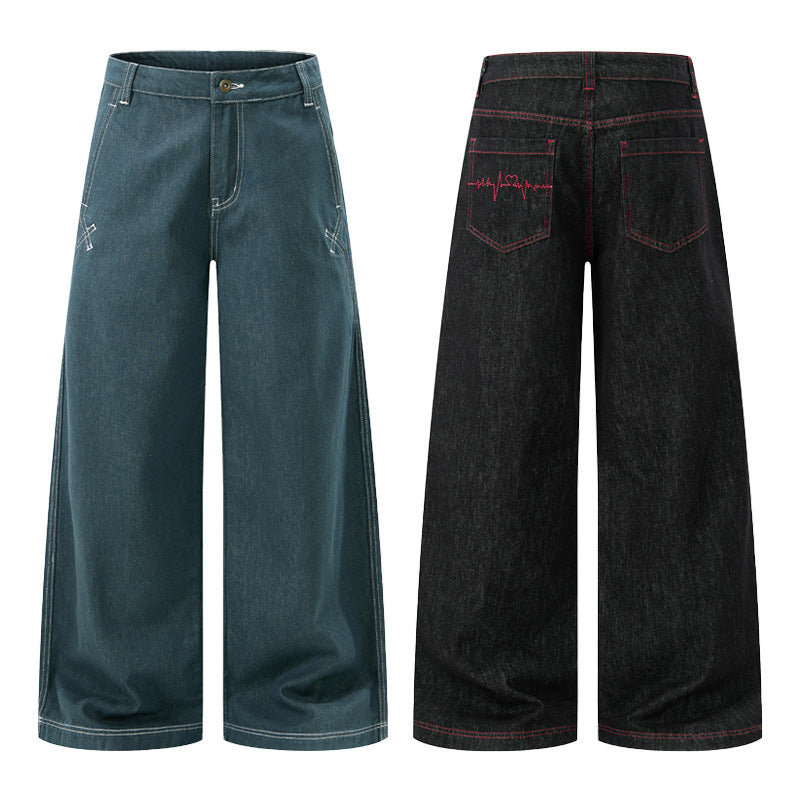 Men's Ultra-Wide Raw Denim Marlene Trousers with Contrast Seams Mune Fashion