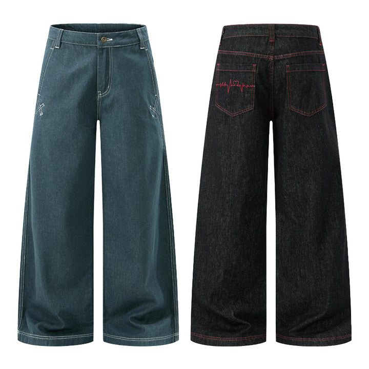 Men's Ultra-Wide Raw Denim Marlene Trousers with Contrast Seams Mune Fashion
