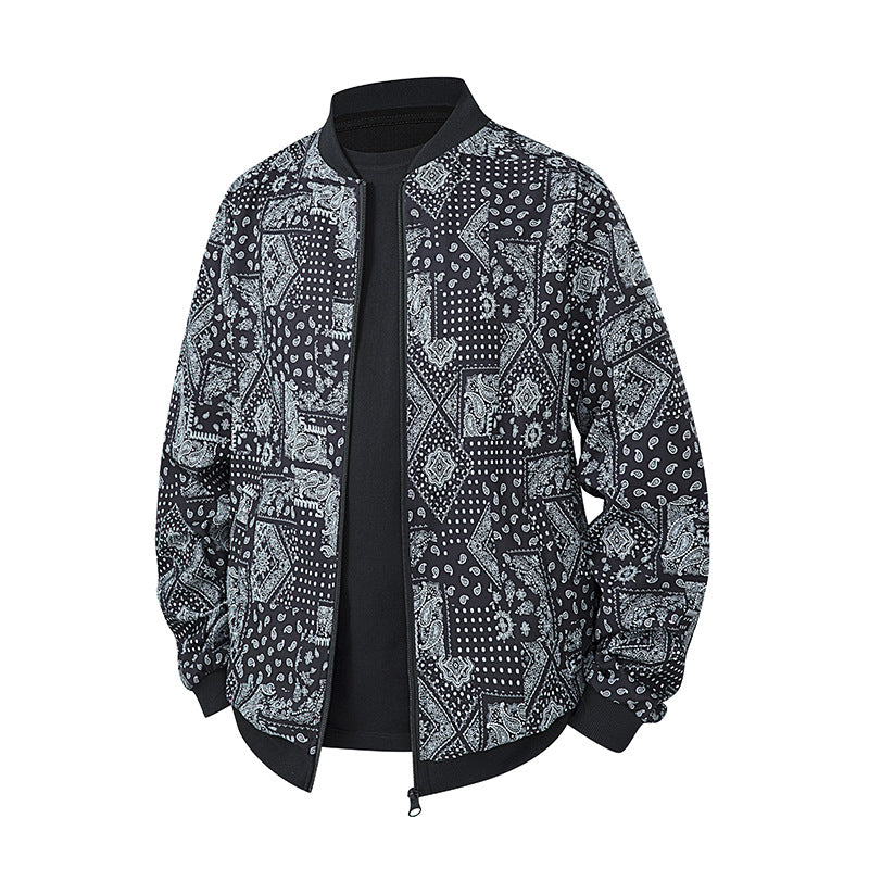 Herren Bomberjacke im Ethno-Print mit leichter Wattierung und geripptem Saum Mune Fashion