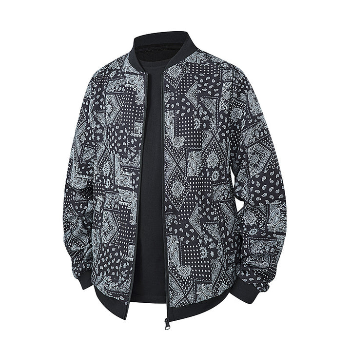 Herren Bomberjacke im Ethno-Print mit leichter Wattierung und geripptem Saum Mune Fashion