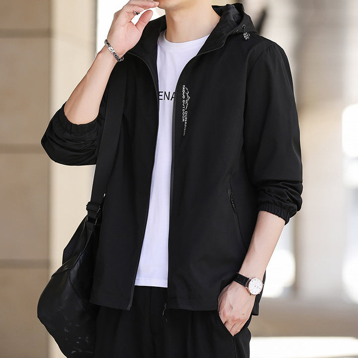 Men's lightweight water-repellent hooded jacket in urban minimal style with zipper Mune Fashion