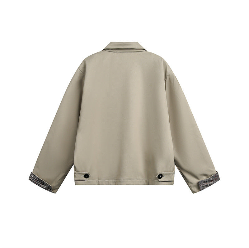 Unisex Short Cut Boxy Blouson Jacket with Checked Lining and Chest Zip Pocket Mune Fashion