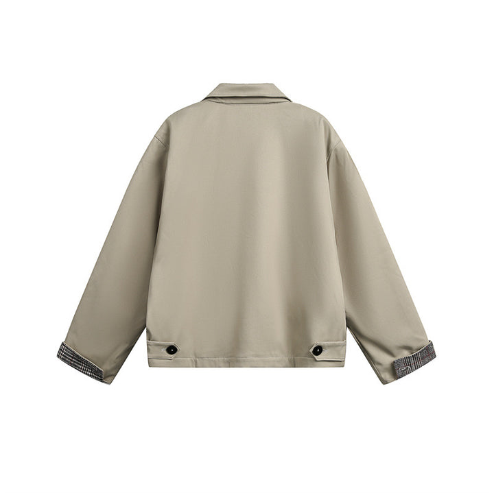 Unisex Short Cut Boxy Blouson Jacket with Checked Lining and Chest Zip Pocket Mune Fashion