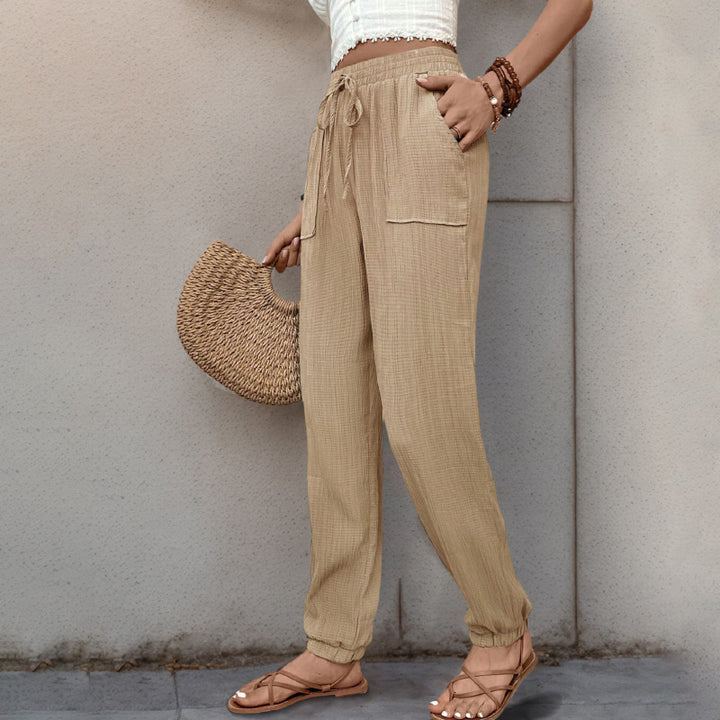 Women Comfortable Casual Pants with Elastic Waistband and Pockets Mune Fashion