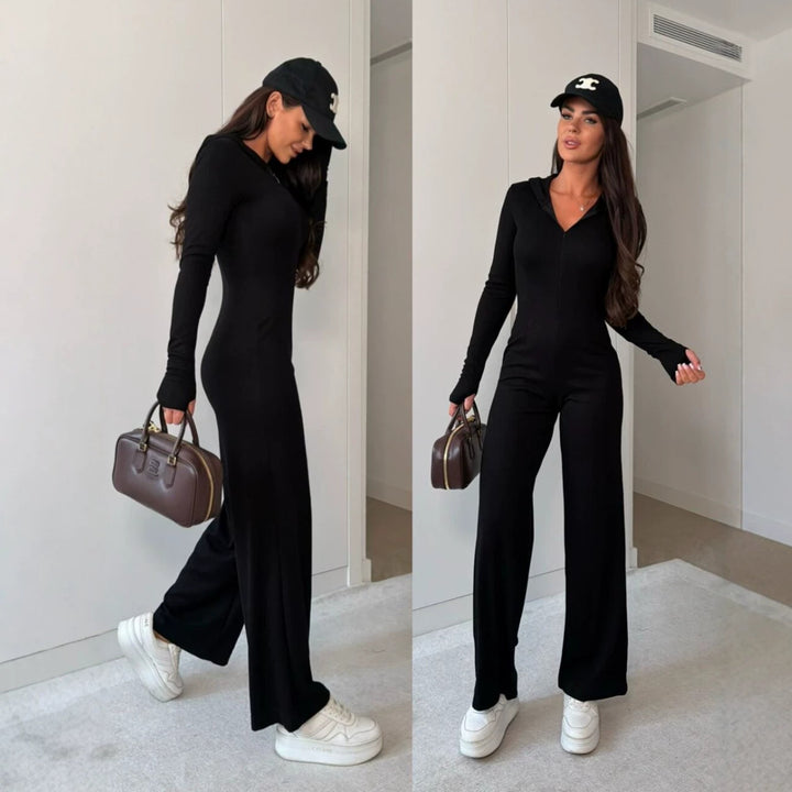 Women’s Ribbed Jumpsuit with Hood and Front Zipper Mune Fashion
