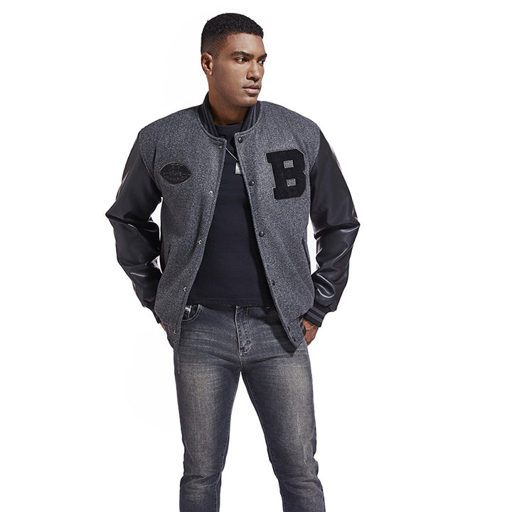 Men's college jacket made of wool blend with reinforced leather sleeves Mune Fashion