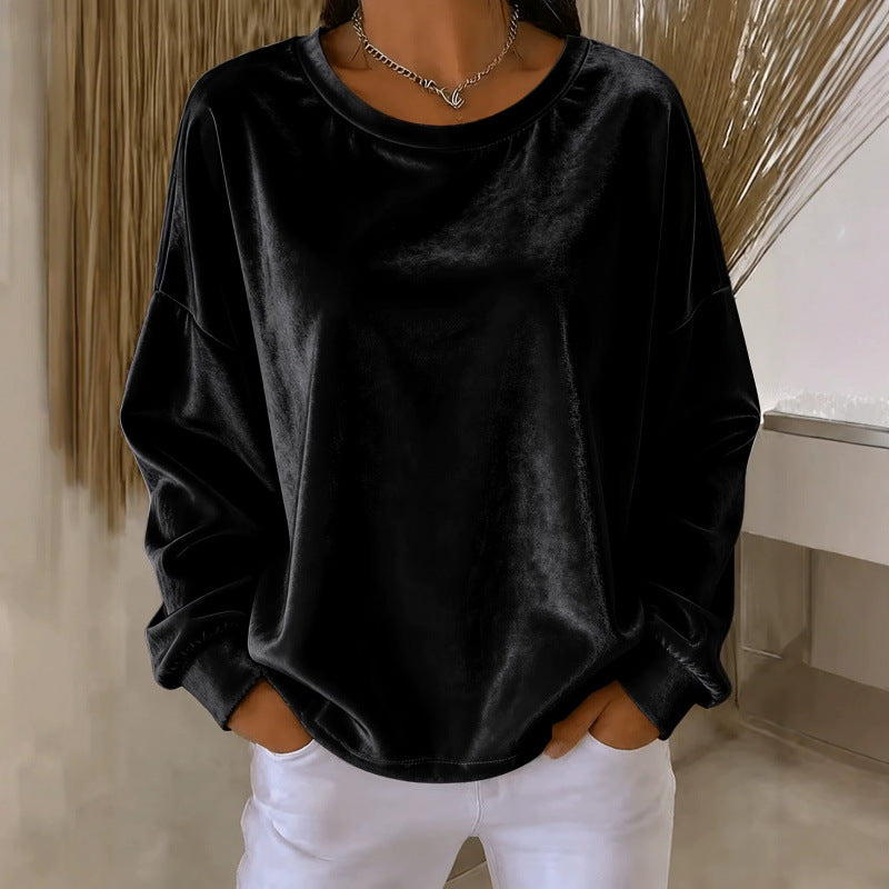 Women's Velvet Oversize Sweatshirt with Round Neck and Set-in Shoulder Mune Fashion