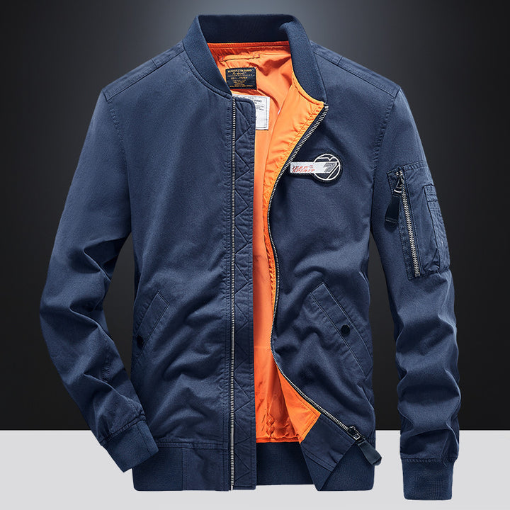 Men's bomber jacket in pilot style with contrasting inner lining and arm pocket Mune Fashion