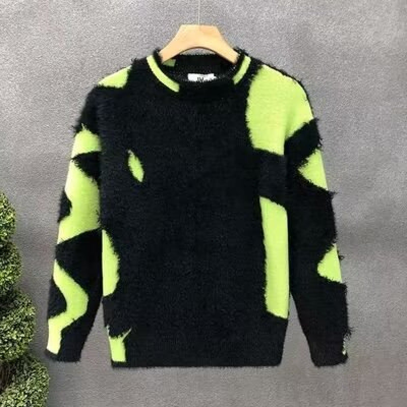 Unisex Fluffy Oversized Knit Sweater with Abstract Destroy Detail and Texture Mix Mune Fashion