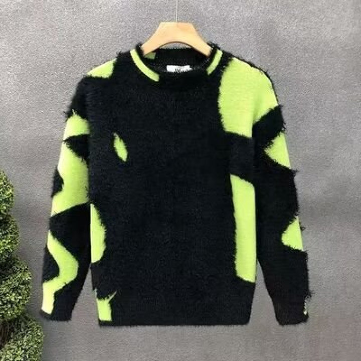 Unisex Fluffy Oversized Knit Sweater with Abstract Destroy Detail and Texture Mix Mune Fashion