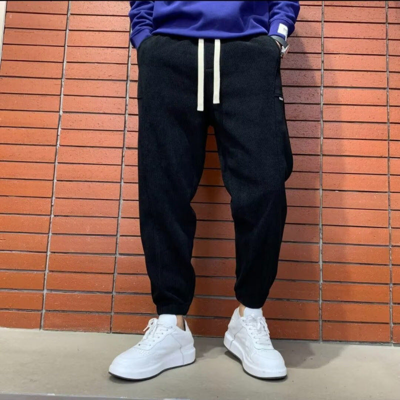 Men's Loose Corduroy Jogging Pants with Elastic Waistband and Drawstring Mune Fashion