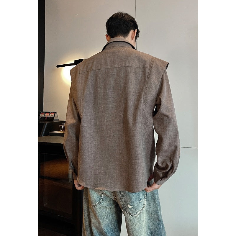 Men's Loose Fit Overshirt Jacket made of Linen Mix with Shirt Collar Mune Fashion