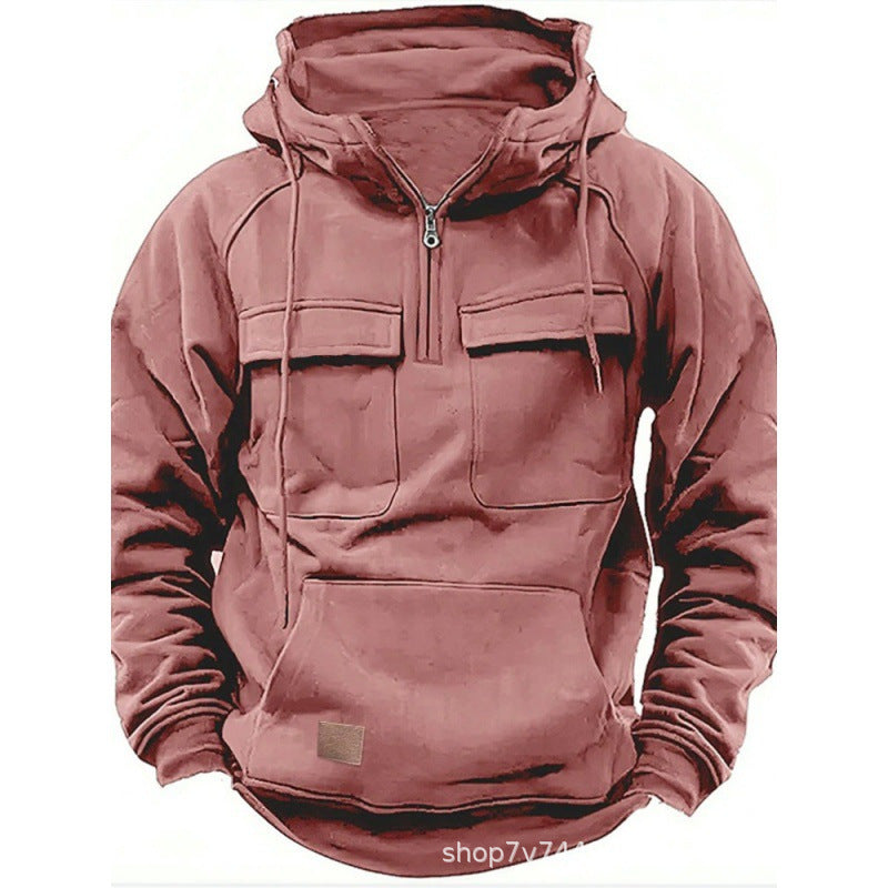 Men's functional hooded sweatshirt with half zipper, patch chest pockets, and kangaroo pocket Mune Fashion