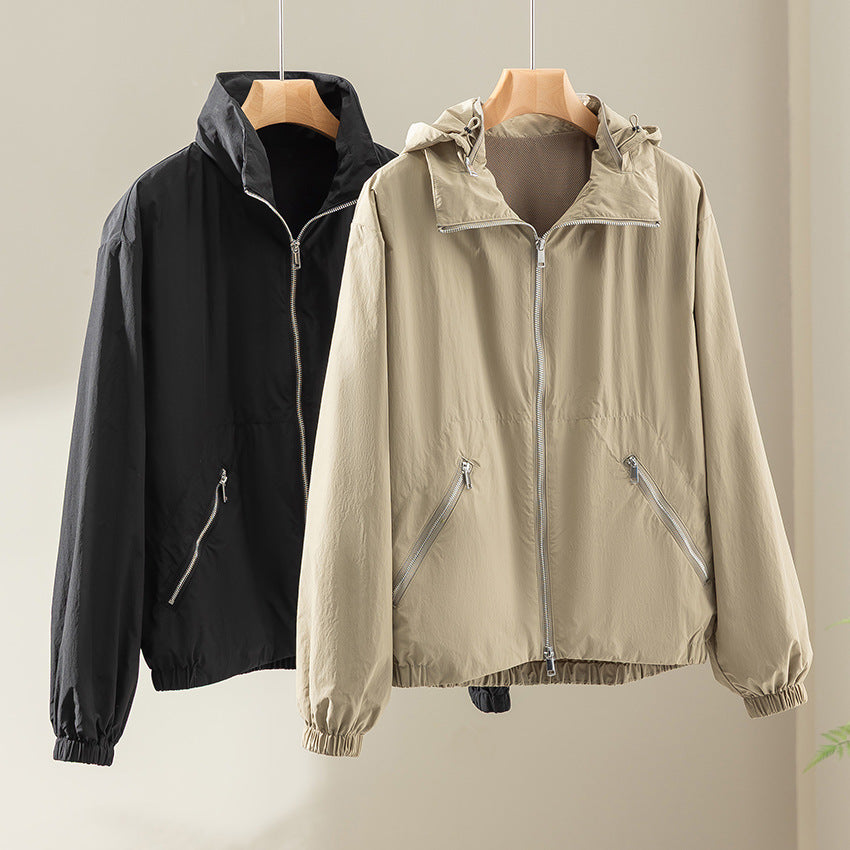 Women's Ultralight Transition Jacket with High Collar, Diagonal Zipper Pockets and Elastic Hem Mune Fashion