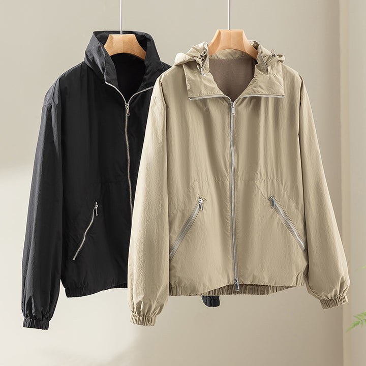 Women's Ultralight Transition Jacket with High Collar, Diagonal Zipper Pockets and Elastic Hem Mune Fashion
