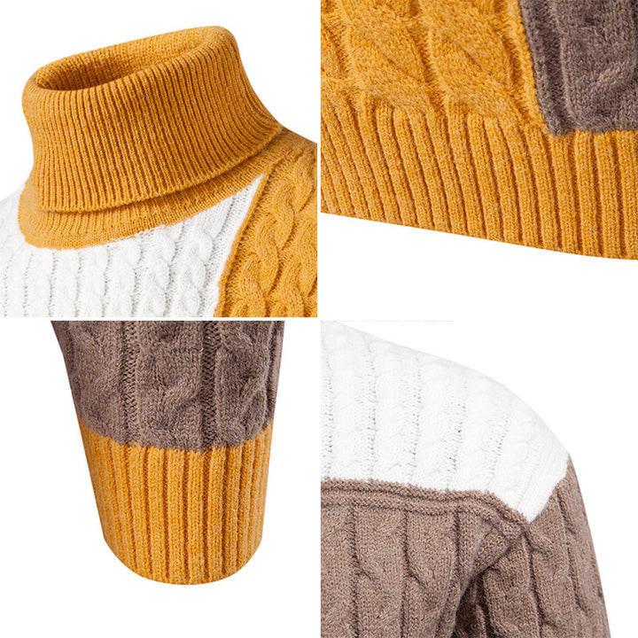 Men's structured turtleneck sweater with color block cable knit Mune Fashion
