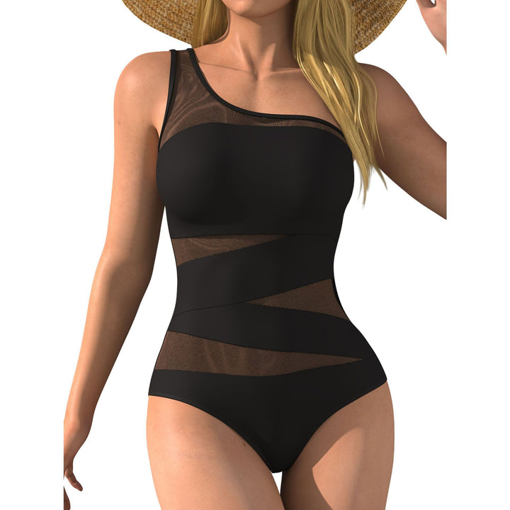 Women's one-piece swimsuit with asymmetric design and transparent inserts Mune Fashion