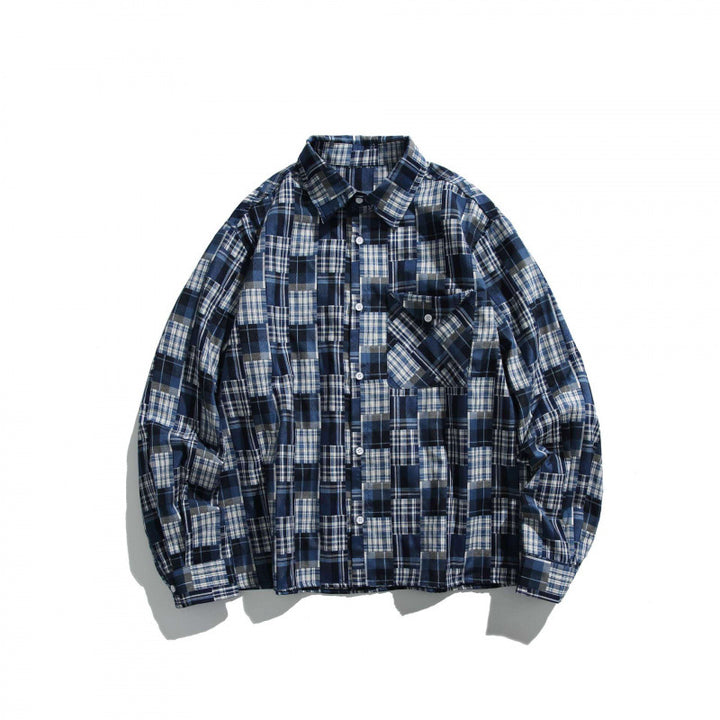 Unisex Checked Overshirt in Boxy Cut with Chest Pocket and Shirt Collar Mune Fashion