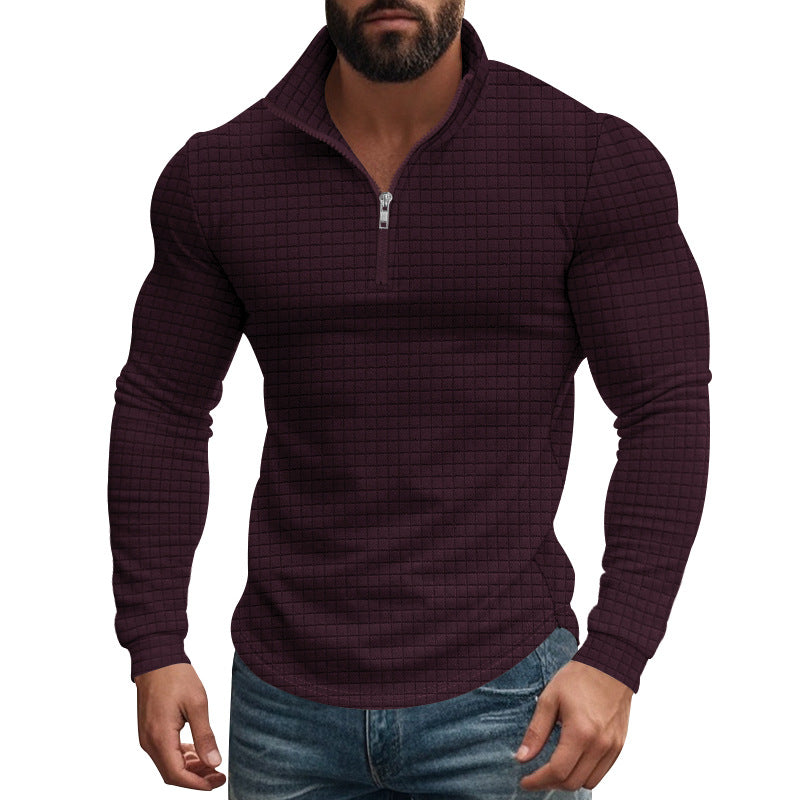 Men's structured grid half-zip pullover with high collar and elastic comfort hem Mune Fashion