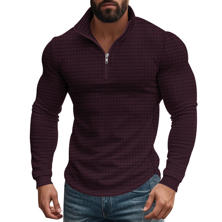 Men's structured grid half-zip pullover with high collar and elastic comfort hem Mune Fashion