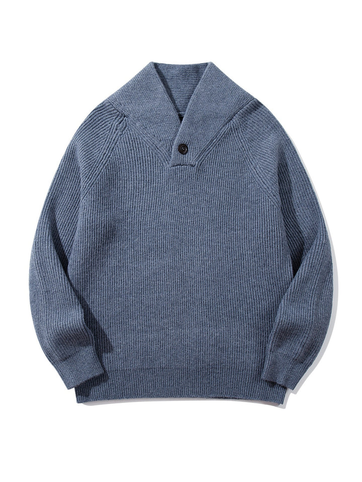 Unisex Ribbed Shawl Collar Sweater with One-Button Detail Mune Fashion