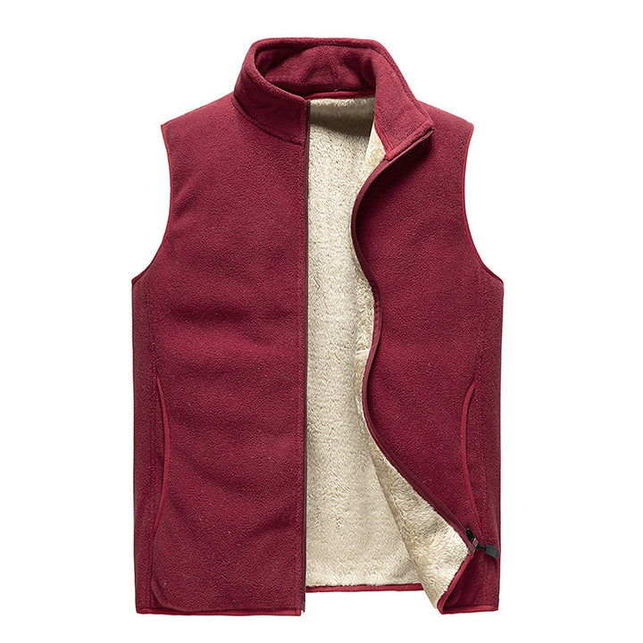 Men's Cozy Thermal Fleece Vest with Sherpa Lining, Stand-Up Collar and Zipper Closure