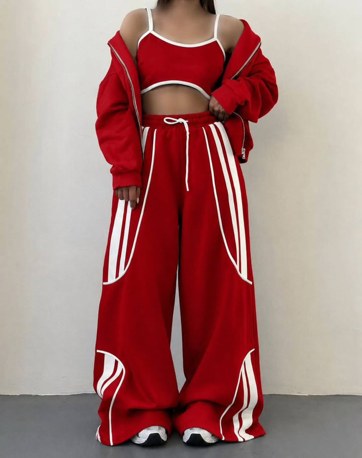 Women's Oversize Hooded Sweat Jacket with Zipper and Wide Track Pant Set Mune Fashion
