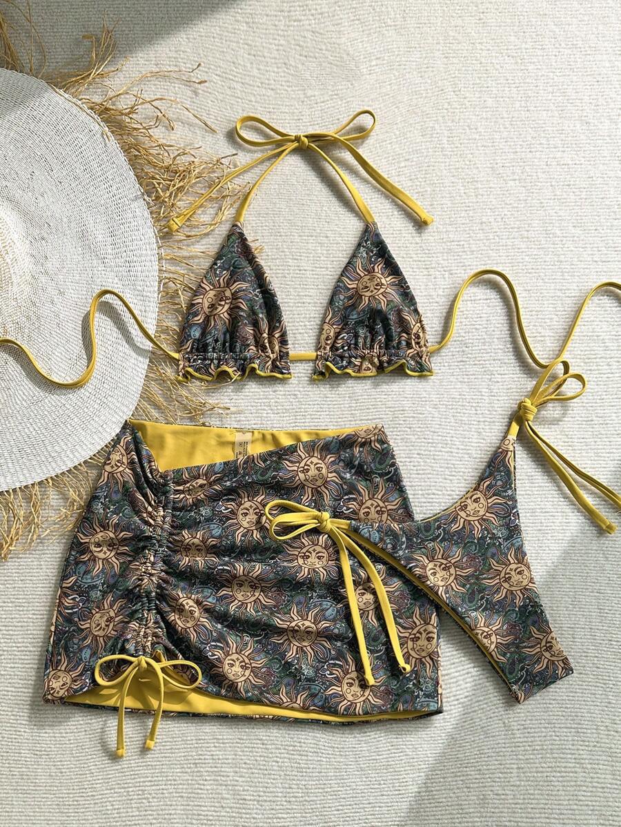 Women's triangle bikini set with ruffle-free details and wrap skirt Mune Fashion