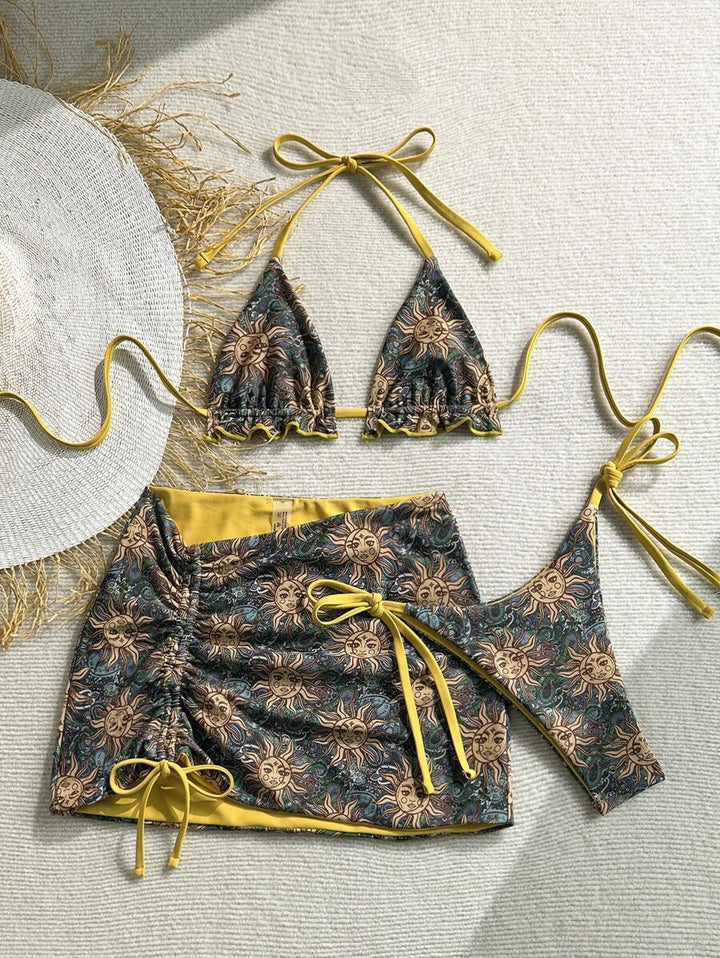 Women's triangle bikini set with ruffle-free details and wrap skirt Mune Fashion