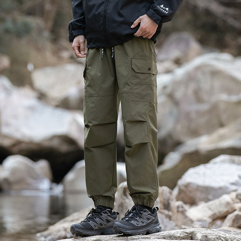 Men's Wide Relaxed Cargo Leisure Pants with Drawstring Waist & Multifunctional Pockets Mune Fashion