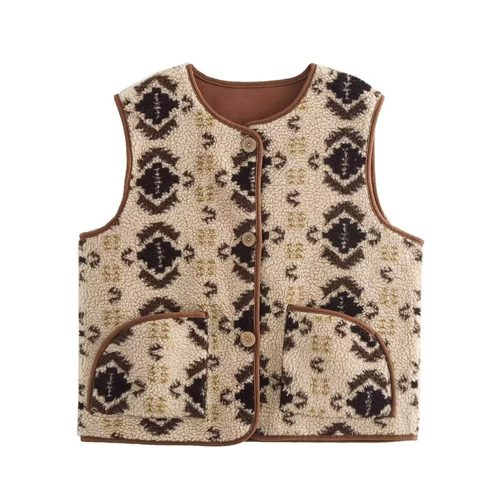 Women's patterned teddy vest in bouclé look with patch pockets Mune Fashion