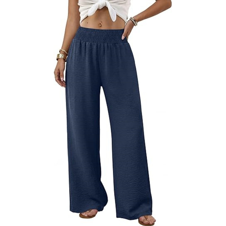 Women's wide palazzo pants with gathered stretch waistband Mune Fashion