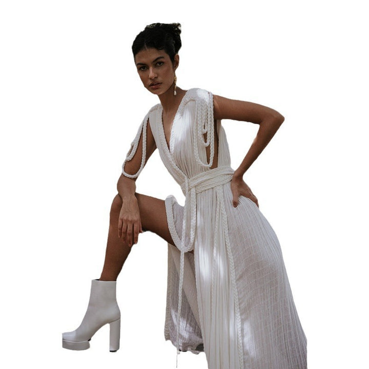 Women's maxi dress with deep V-neck and side slit Mune Fashion