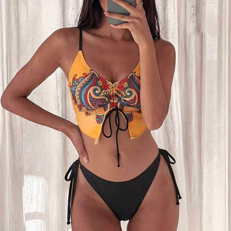 Ladies Bikini Top with artistic pattern print and adjustable straps Mune Fashion