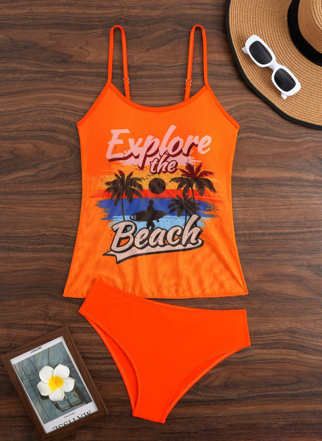 Ladies Tankini Set with sporty graphic design and high-waisted bottoms Mune Fashion