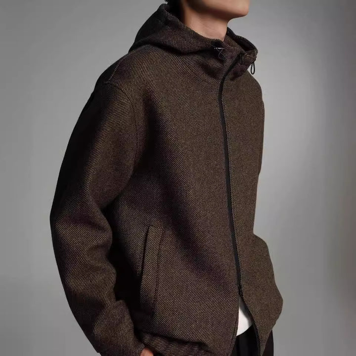 Men's Short Wool Blend Zipped Hoodie with Elastic Hem Mune Fashion