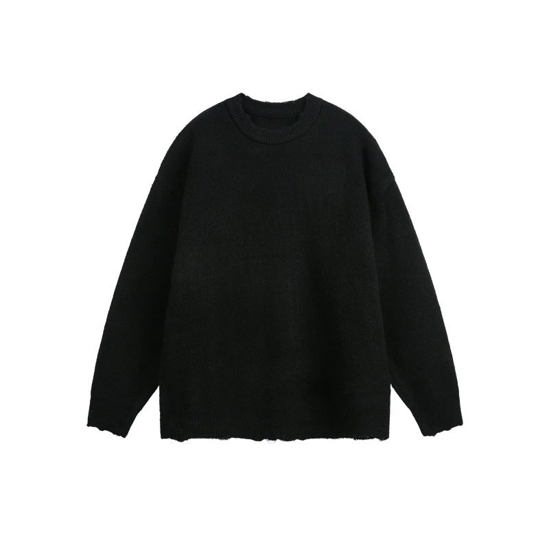 Unisex Oversized Chunky Knit Sweater with Round Neckline and Frayed Hem Mune Fashion