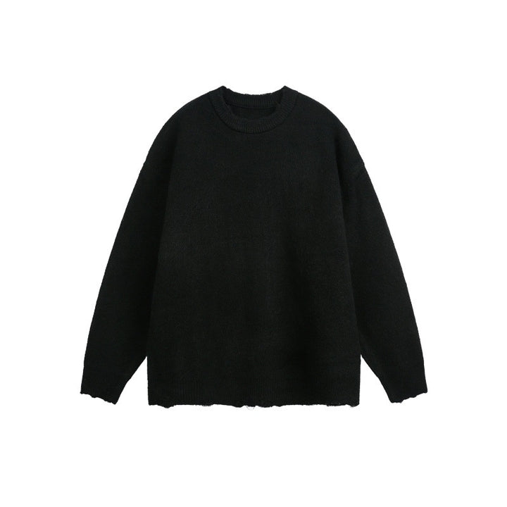 Unisex Oversized Chunky Knit Sweater with Round Neckline and Frayed Hem Mune Fashion