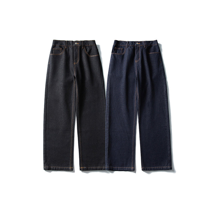 Damen High‑Waist gerade geschnittene Denim-Jeans mit weitem Bein und sichtbaren Kontrastnähten Mune Fashion